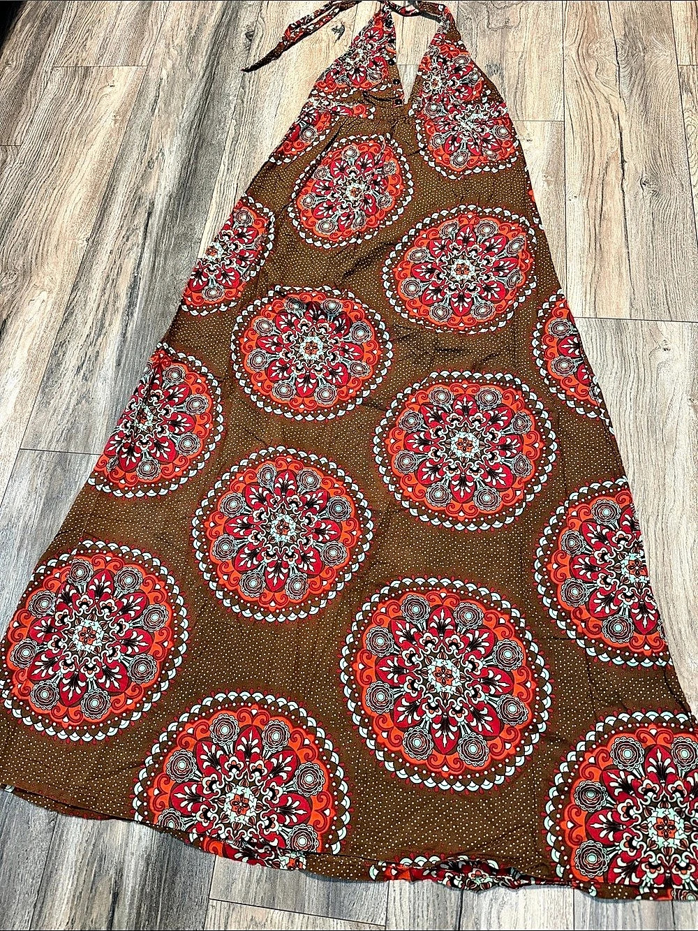 Charlotte Russe Floral Halter Maxi Dress in Brown & Red Size Large
